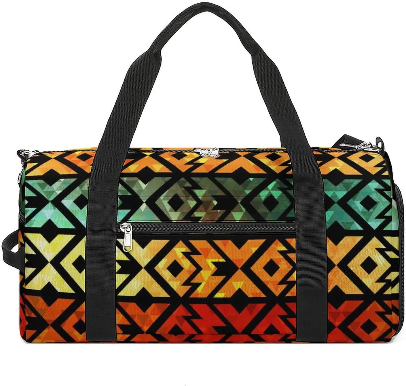 Gym Duffel Bag with Shoe Compartment Wet Pocket, Ancient Geometric Grunge Travel Bag for Men Women