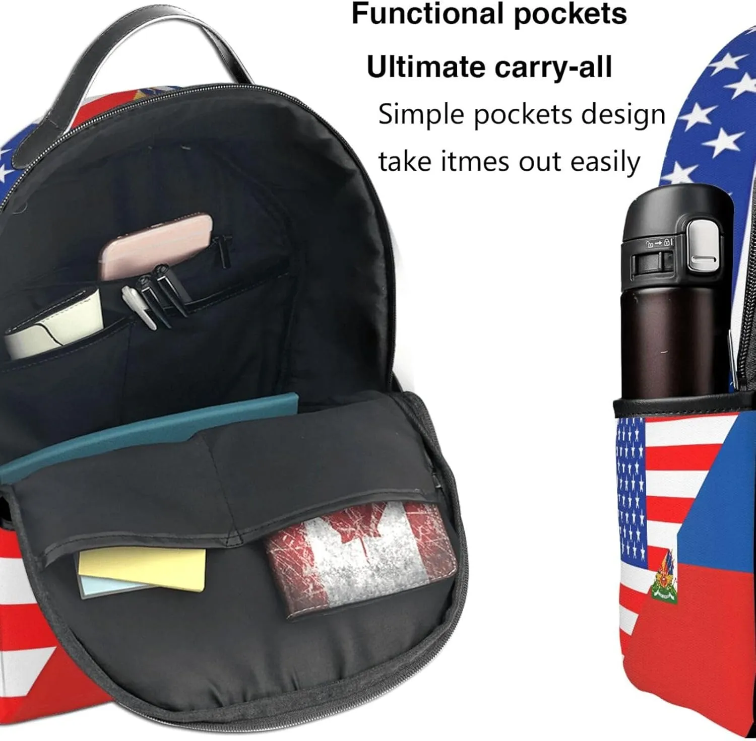 Haiti Haitian American Flag Casual Backpacks Laptop Backpack Carry-on Daypack Sports Travel Rucksack Lightweight Working Bag for Outdoor Hiking Cycling Walking