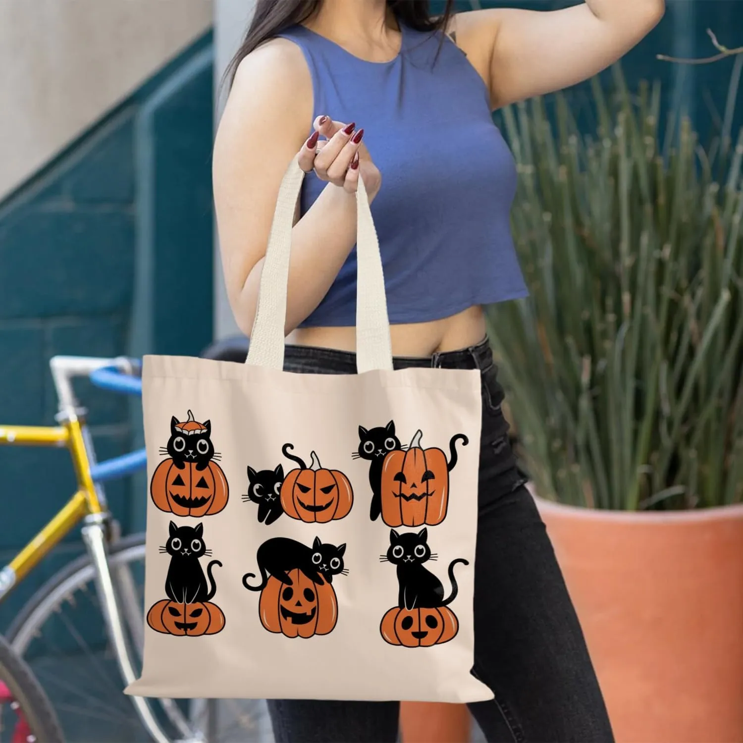Halloween Tote Bag,Coquette Bow Fall Pumpkin Halloween Goth Tote Bags for Women,Reusable Grocery Bags