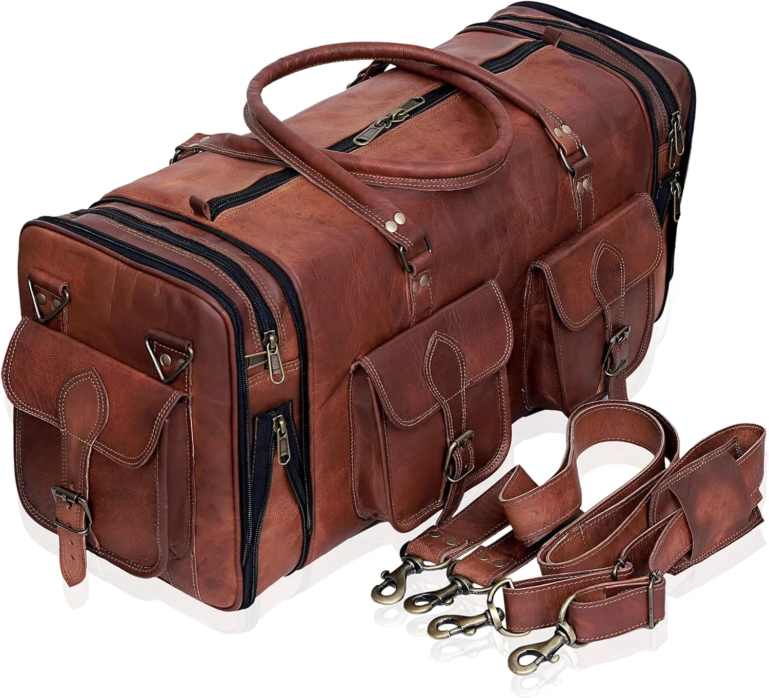 Handmade Vintage Travel Luggage Duffel Gym Sports Bag Weekender Travel Overnight Carry One Duffel Bag For Men (24 inch medium)
