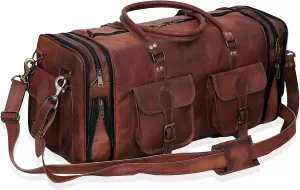 Handmade Vintage Travel Luggage Duffel Gym Sports Bag Weekender Travel Overnight Carry One Duffel Bag For Men (24 inch medium)