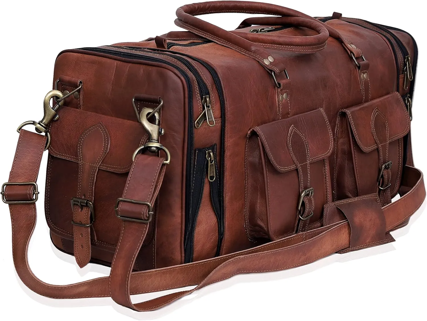 Handmade Vintage Travel Luggage Duffel Gym Sports Bag Weekender Travel Overnight Carry One Duffel Bag For Men (24 inch medium)
