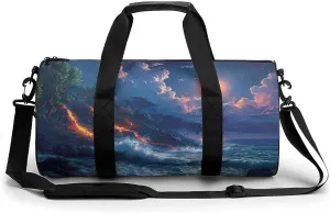 Hawaii Volcanic Eruption Lava in Moon Gym Bag Cylindrical Sports Bag Travel Duffel Bag with Shoulder Strap