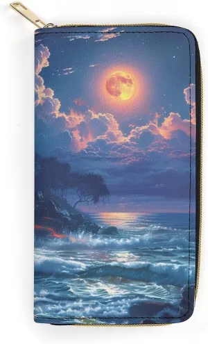Hawaii Volcanic Eruption Lava in Moon Wristlet Wallets for Men Women Leather Purse Clutch Cute Card Holder