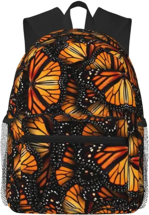 Heaps of Orange Monarch Butterflies Print Adults Casual Travel Zipper Bookbag Polyester Travel Daypack Bag Multiple Pockets