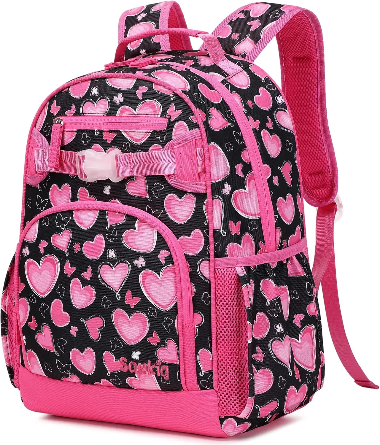 Heart Kids Backpack for Girls Lightweight Elementary School Bookbags for Girls 6-10 (Pink Heart)