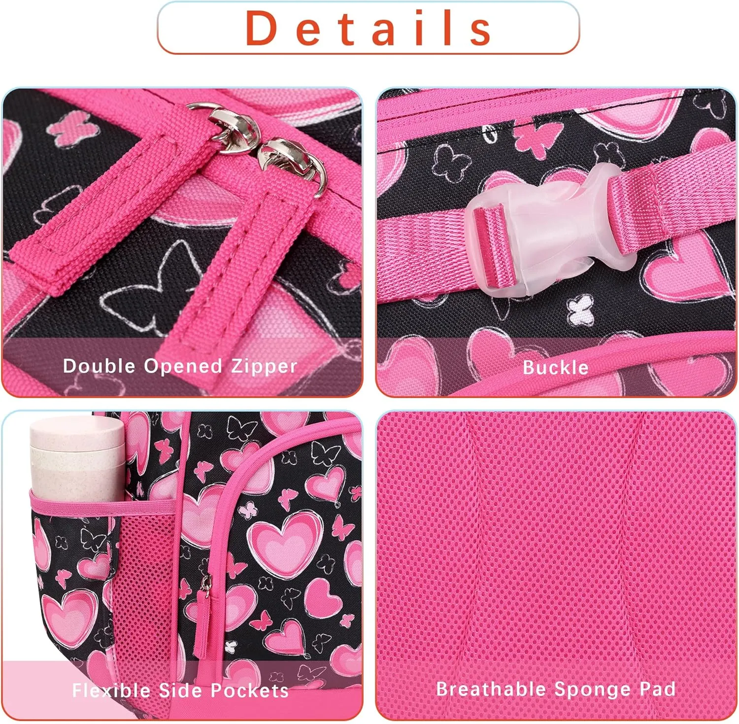 Heart Kids Backpack for Girls Lightweight Elementary School Bookbags for Girls 6-10 (Pink Heart)