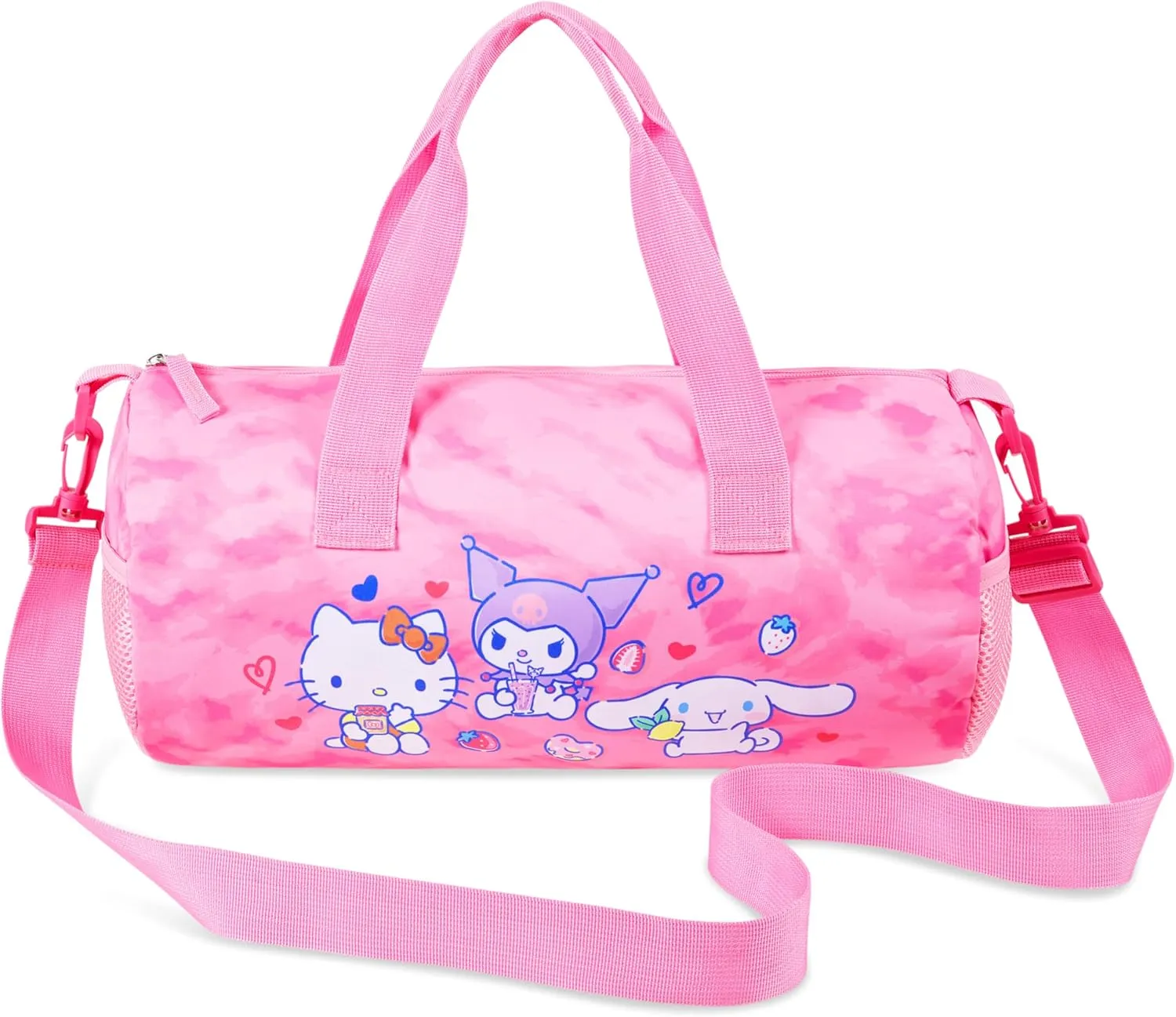 Hello Kitty Sports Duffel Bag - Pink, Cartoon Pattern - 14.9x7.8x7.8 inches - Adjustable Shoulder Strap - Zipper Closure - Carrying Handles - Perfect for Girls, Teens, or Women