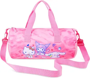 Hello Kitty Sports Duffel Bag - Pink, Cartoon Pattern - 14.9x7.8x7.8 inches - Adjustable Shoulder Strap - Zipper Closure - Carrying Handles - Perfect for Girls, Teens, or Women
