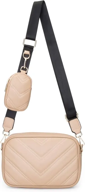 Herald Chevron Quilted Small Crossbody Bag with Coin Purse Pouch, Women Square Camera Side Shoulder 2 Size Handbags