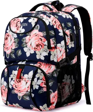 HILUSEN Lunch Cooler Backpack for Women, Extra Large 17 inch Travel Laptop Backpack with USB Charging Port, Water Resistant