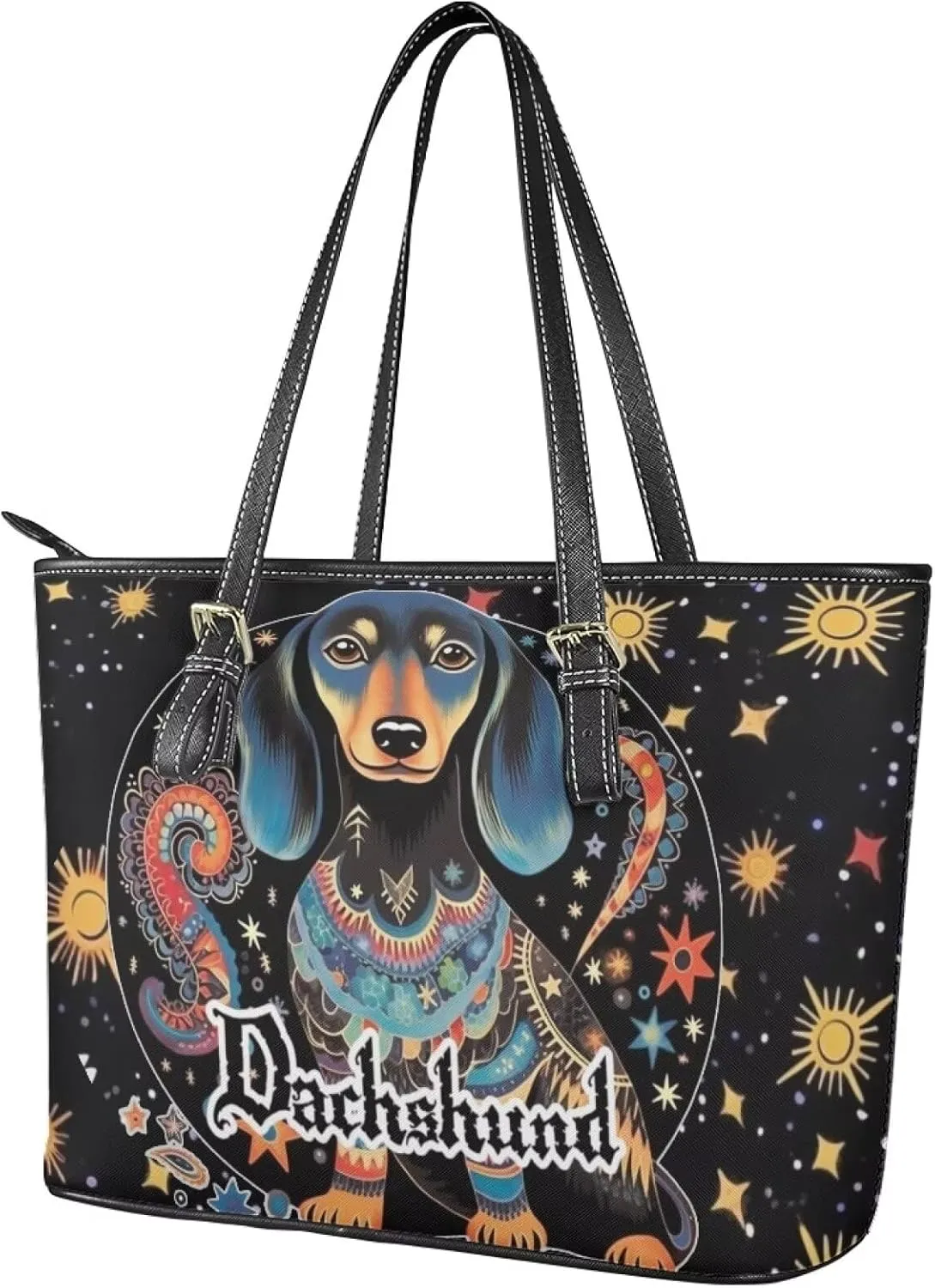 Hobo Tote Bag Purse for Women Boho Ethnic Cats Work Handbags with Zipper, Cow Spots Large Capacity Handle Totes