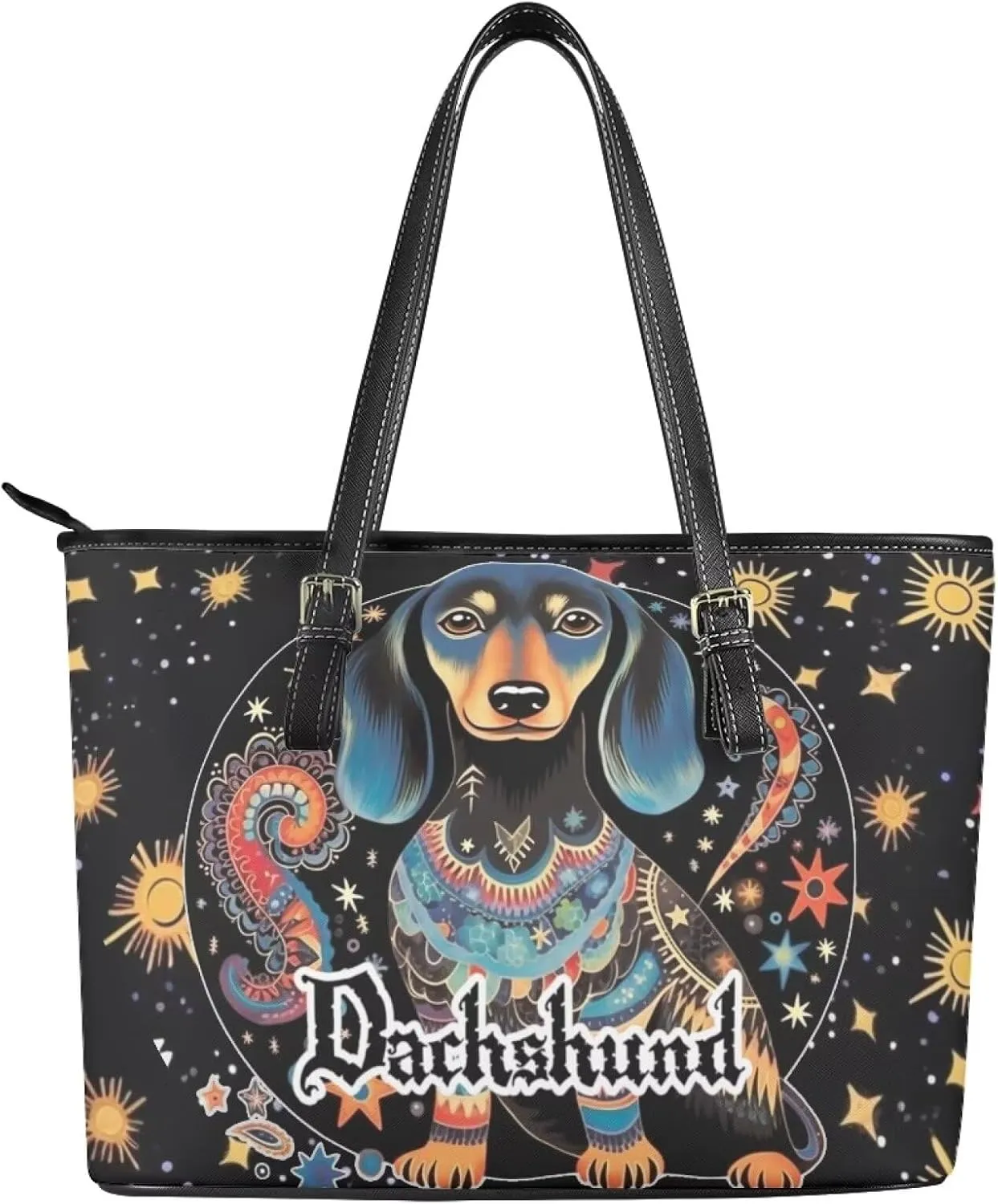 Hobo Tote Bag Purse for Women Boho Ethnic Cats Work Handbags with Zipper, Cow Spots Large Capacity Handle Totes