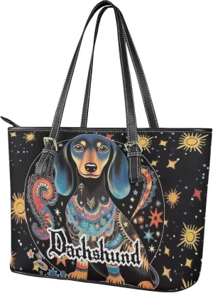 Hobo Tote Bag Purse for Women Boho Ethnic Cats Work Handbags with Zipper, Cow Spots Large Capacity Handle Totes