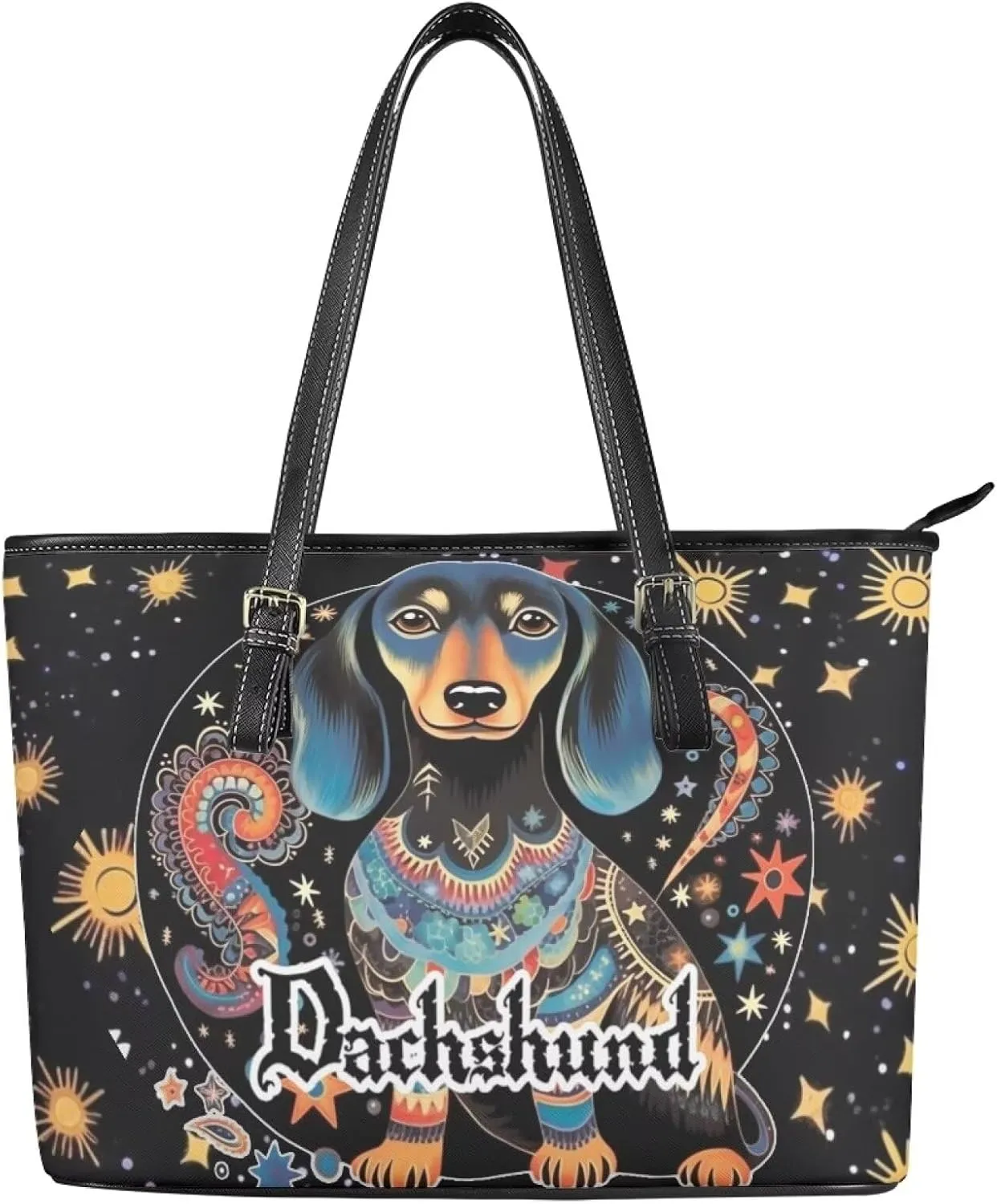 Hobo Tote Bag Purse for Women Boho Ethnic Cats Work Handbags with Zipper, Cow Spots Large Capacity Handle Totes