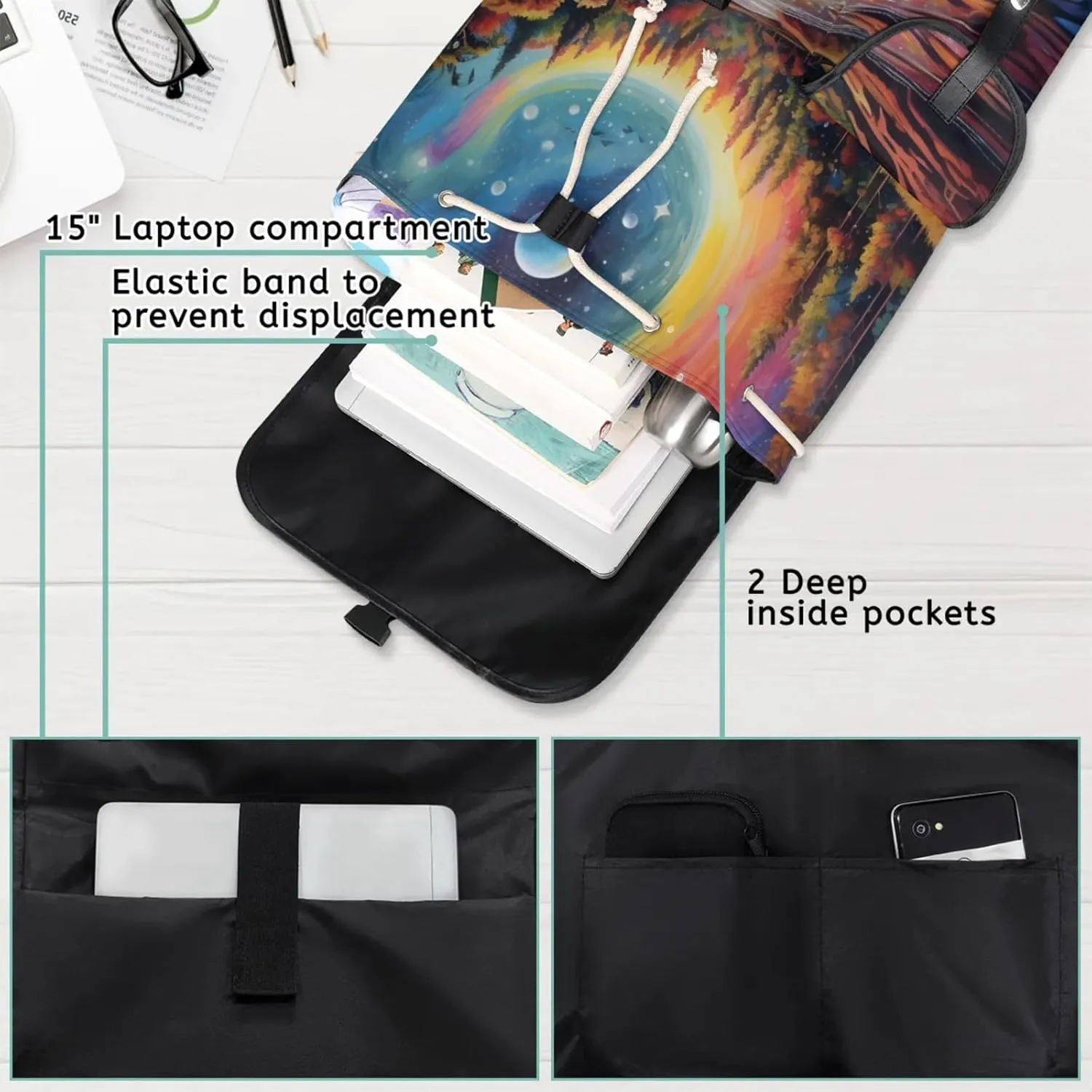 Honeybaby Vintage Waterproof Laptop Backpack for Men/Women Travel Essentials Backpack Expandable Carry On Bag with Anti-Theft Compartment Fits 15" Notebook Abstract Forest Night Sky