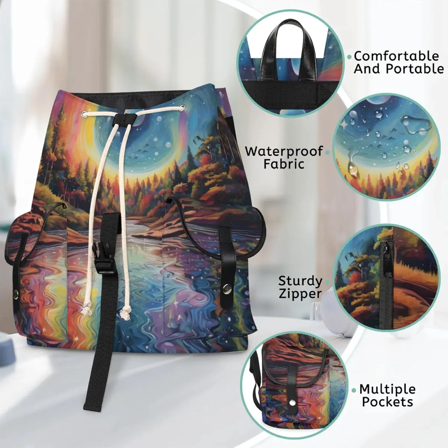 Honeybaby Vintage Waterproof Laptop Backpack for Men/Women Travel Essentials Backpack Expandable Carry On Bag with Anti-Theft Compartment Fits 15" Notebook Abstract Forest Night Sky