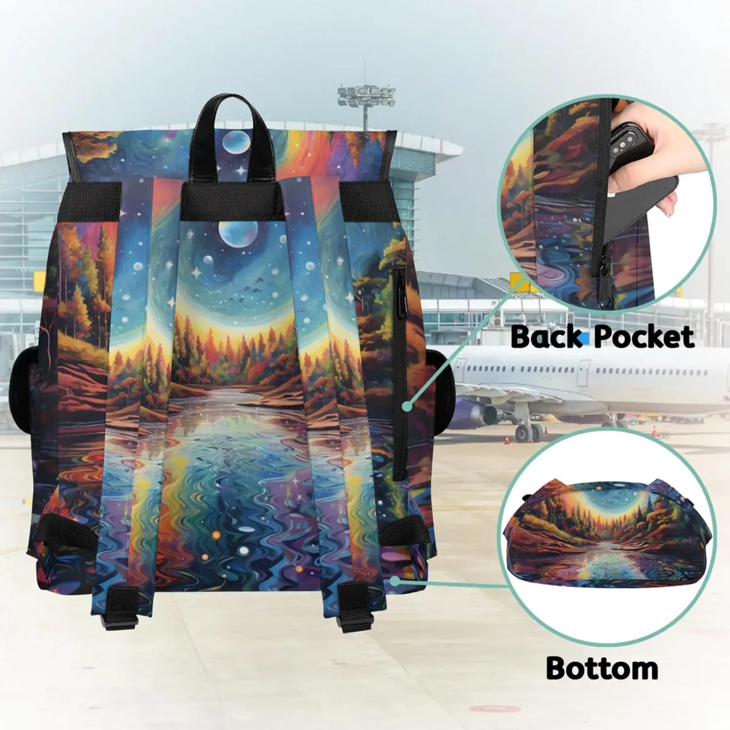Honeybaby Vintage Waterproof Laptop Backpack for Men/Women Travel Essentials Backpack Expandable Carry On Bag with Anti-Theft Compartment Fits 15" Notebook Abstract Forest Night Sky
