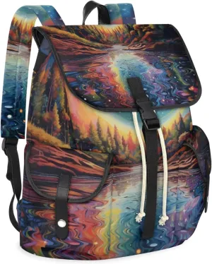Honeybaby Vintage Waterproof Laptop Backpack for Men/Women Travel Essentials Backpack Expandable Carry On Bag with Anti-Theft Compartment Fits 15" Notebook Abstract Forest Night Sky