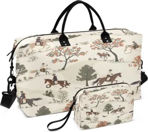 Horse Riders Travel Duffel Bags with Toiletry Bag for Travel Gym Yoga Weekender Bag