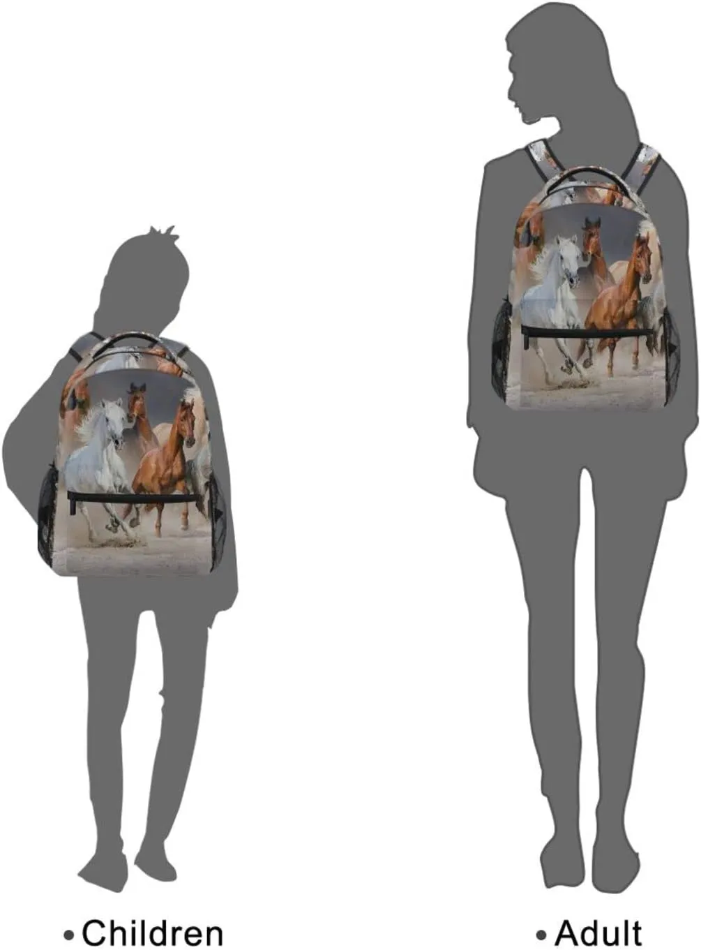 Horses Backpack for Girls 10-12 Horse Backpack Animal Print Kids School Bags Lightweight Student Elementary 3rd 4th 5th Grade Shoulder Bag