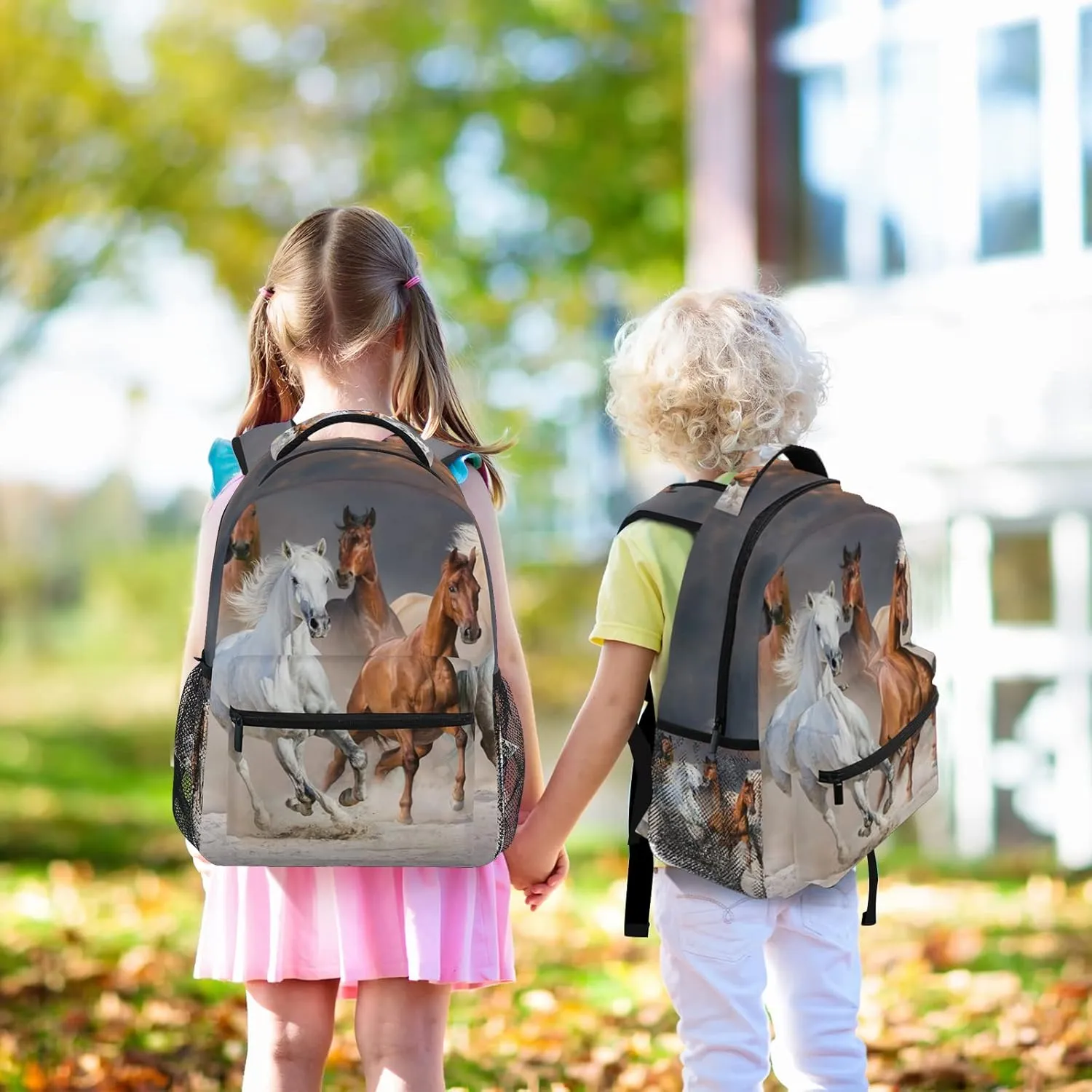 Horses Backpack for Girls 10-12 Horse Backpack Animal Print Kids School Bags Lightweight Student Elementary 3rd 4th 5th Grade Shoulder Bag