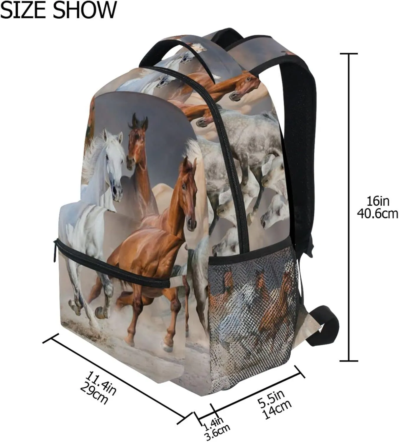 Horses Backpack for Girls 10-12 Horse Backpack Animal Print Kids School Bags Lightweight Student Elementary 3rd 4th 5th Grade Shoulder Bag