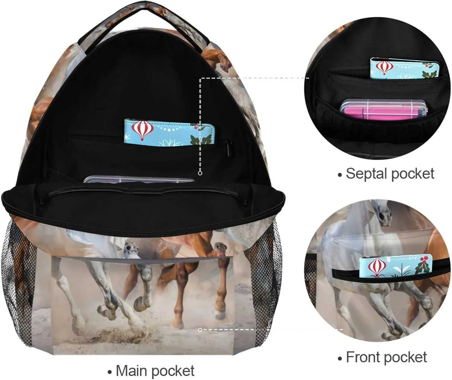 Horses Backpack for Girls 10-12 Horse Backpack Animal Print Kids School Bags Lightweight Student Elementary 3rd 4th 5th Grade Shoulder Bag