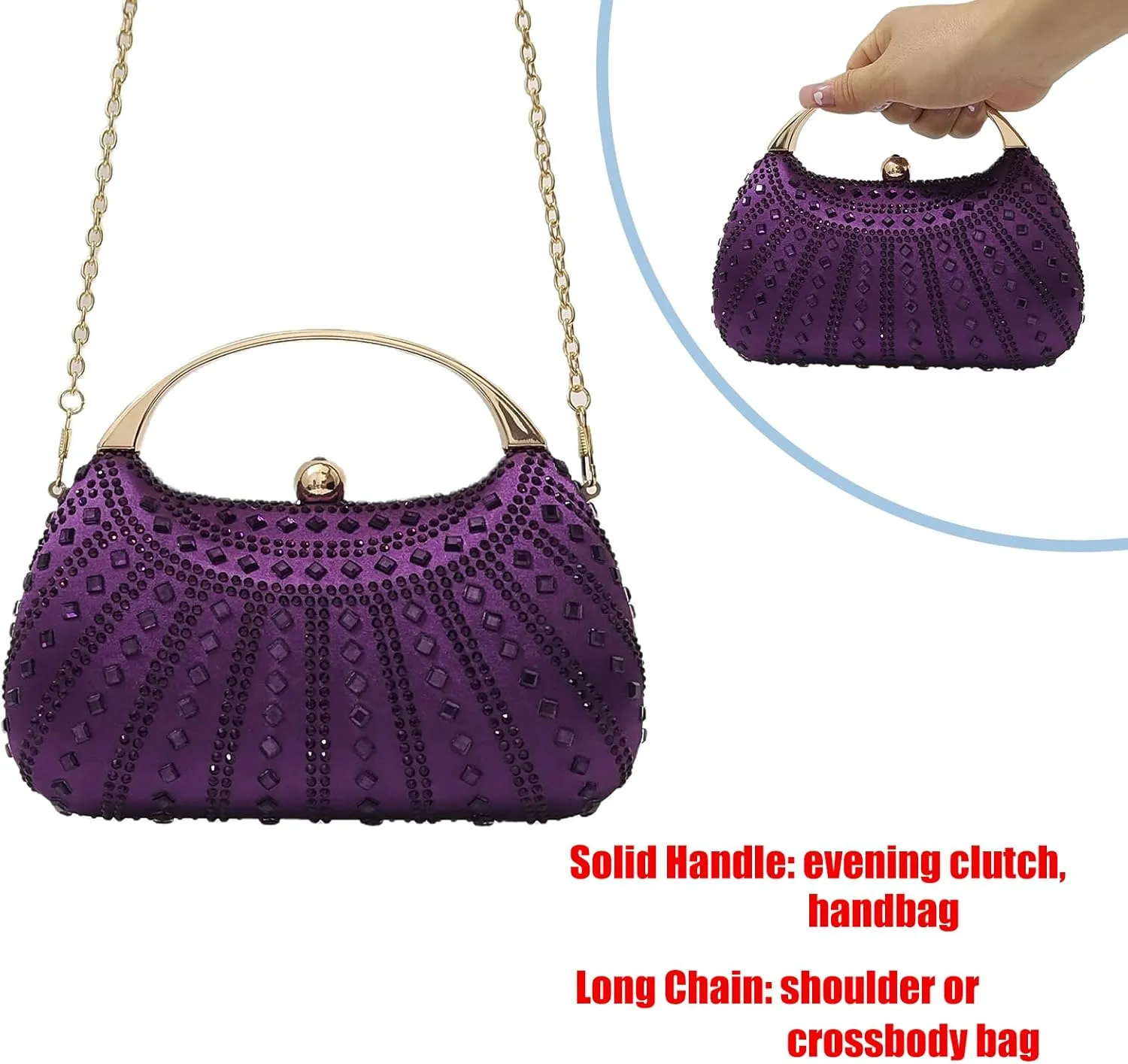 HUANG ZHUANG Elegant Crystal Clutch Rhinestone Handbags For Women Party Purse Wedding Prom Sparkly Bag