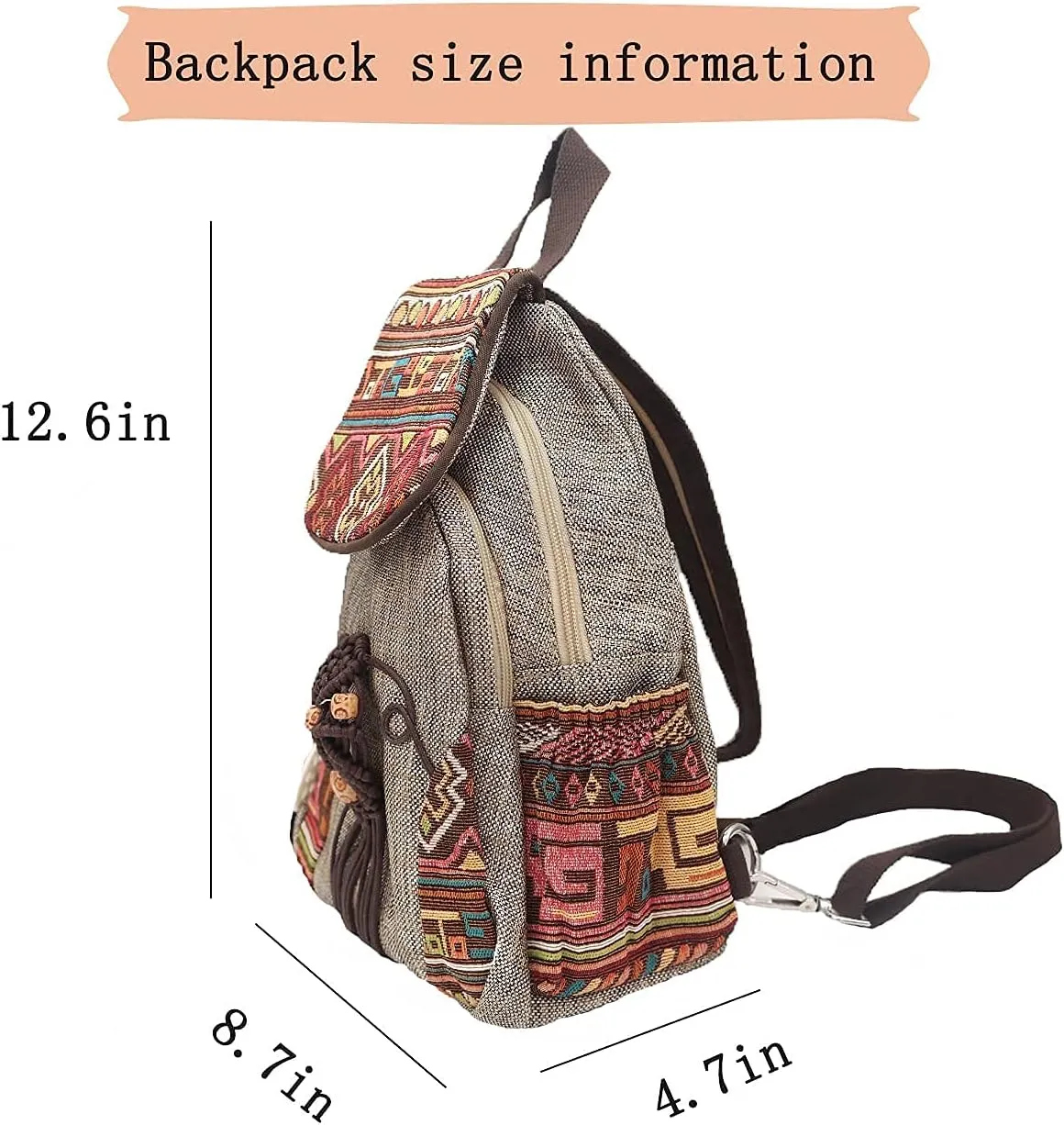 HUANGGUOSHU Backpacks For Women Sling Casual Canvas Backpack Convertible For Girl Boho Hand-Woven Exquisite Knitting Backpack With Lots Of Pockets Gift For Young Adult Women