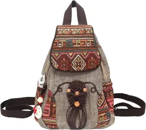 HUANGGUOSHU Backpacks For Women Sling Casual Canvas Backpack Convertible For Girl Boho Hand-Woven Exquisite Knitting Backpack With Lots Of Pockets Gift For Young Adult Women