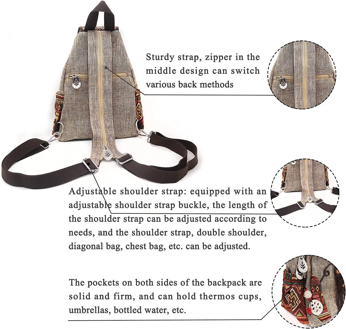 HUANGGUOSHU Backpacks For Women Sling Casual Canvas Backpack Convertible For Girl Boho Hand-Woven Exquisite Knitting Backpack With Lots Of Pockets Gift For Young Adult Women