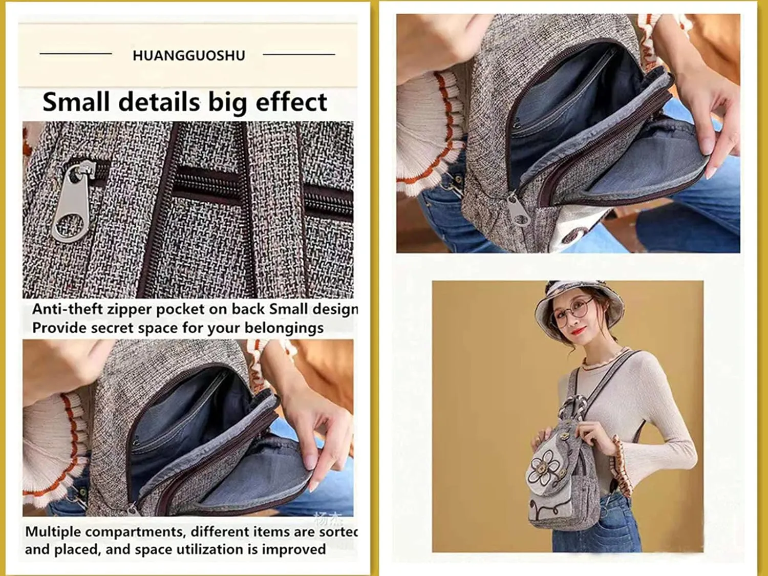 HUANGGUOSHU Ladies Casual Backpack Bohemian Style Hand-woven Morning Glory Disc Buckle Multi-pocket Ladies School Bag and Shoulder Bag Messenger Bag Purse Handbag B097SHHCSW