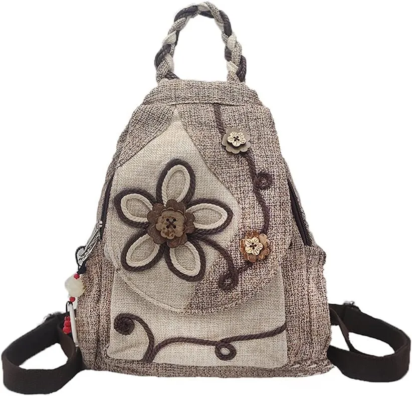 HUANGGUOSHU Ladies Casual Backpack Bohemian Style Hand-woven Morning Glory Disc Buckle Multi-pocket Ladies School Bag and Shoulder Bag Messenger Bag Purse Handbag B097SHHCSW