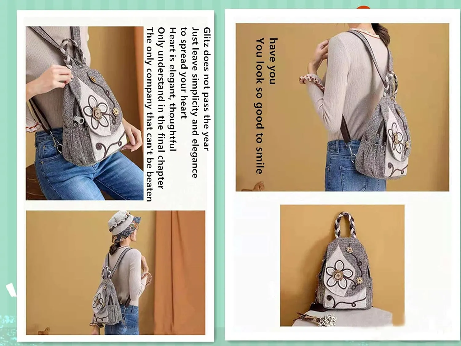 HUANGGUOSHU Ladies Casual Backpack Bohemian Style Hand-woven Morning Glory Disc Buckle Multi-pocket Ladies School Bag and Shoulder Bag Messenger Bag Purse Handbag B097SHHCSW