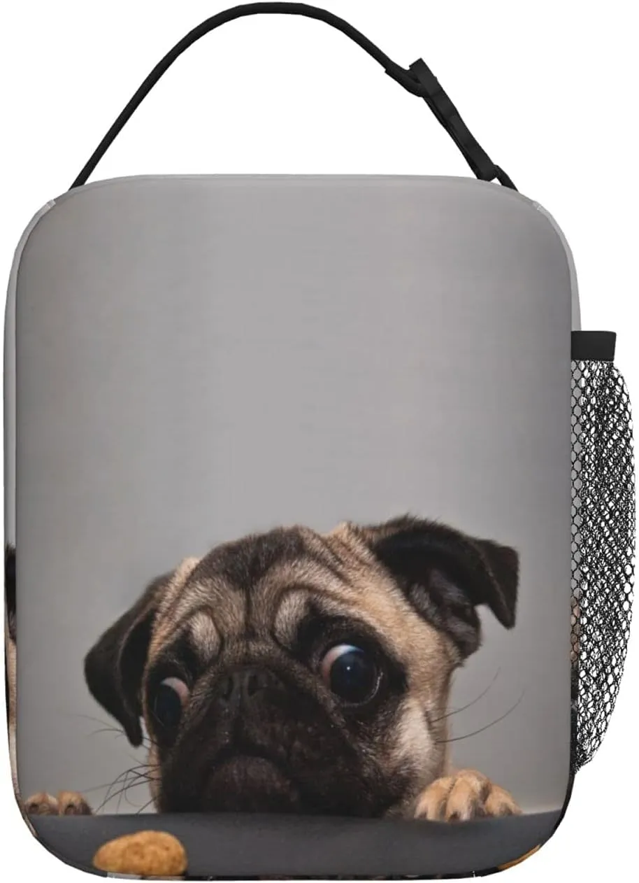 Hungry Pug Dog Lunch Box Insulated Thermal Reusable Lunch Bag Cooler Totes For Men Work Office Picnic Hiking