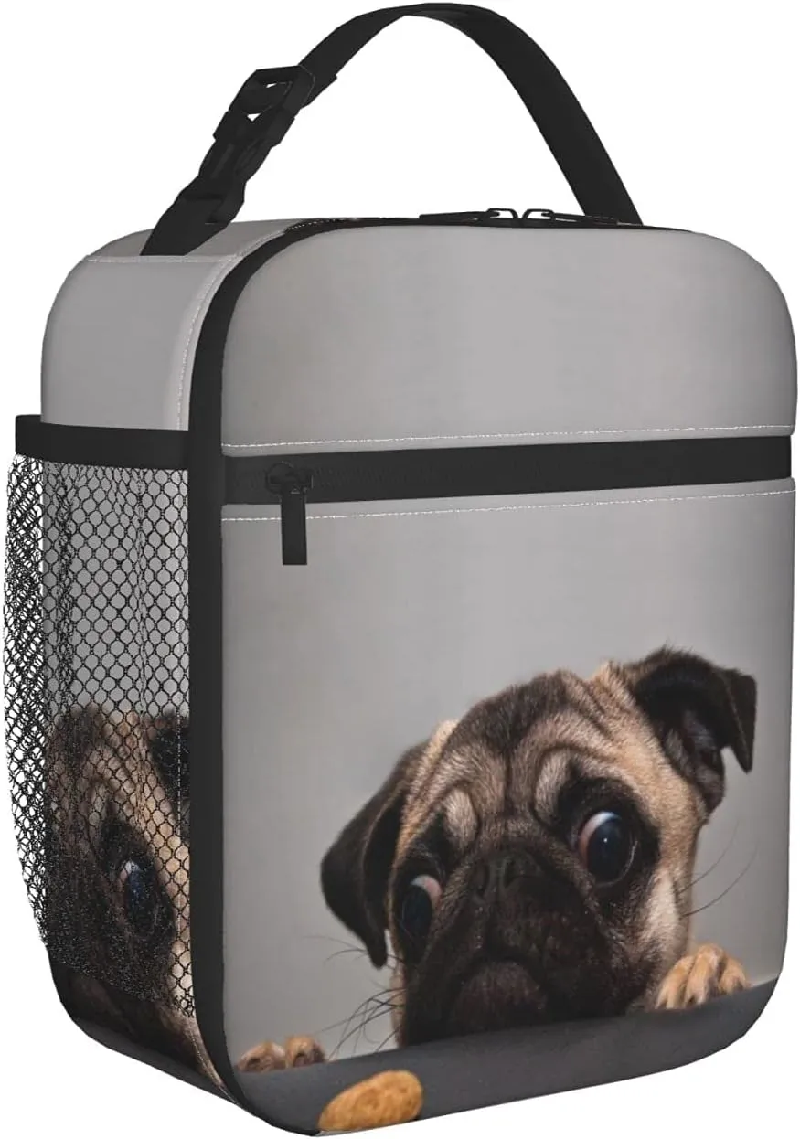 Hungry Pug Dog Lunch Box Insulated Thermal Reusable Lunch Bag Cooler Totes For Men Work Office Picnic Hiking