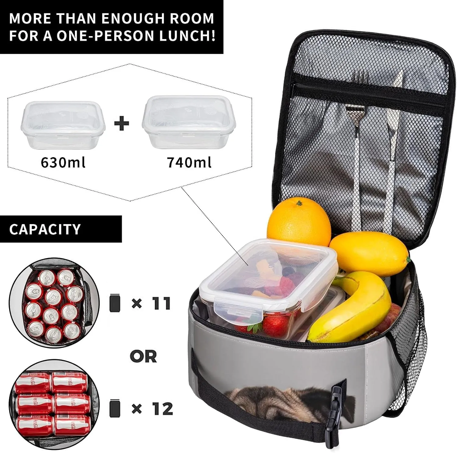 Hungry Pug Dog Lunch Box Insulated Thermal Reusable Lunch Bag Cooler Totes For Men Work Office Picnic Hiking
