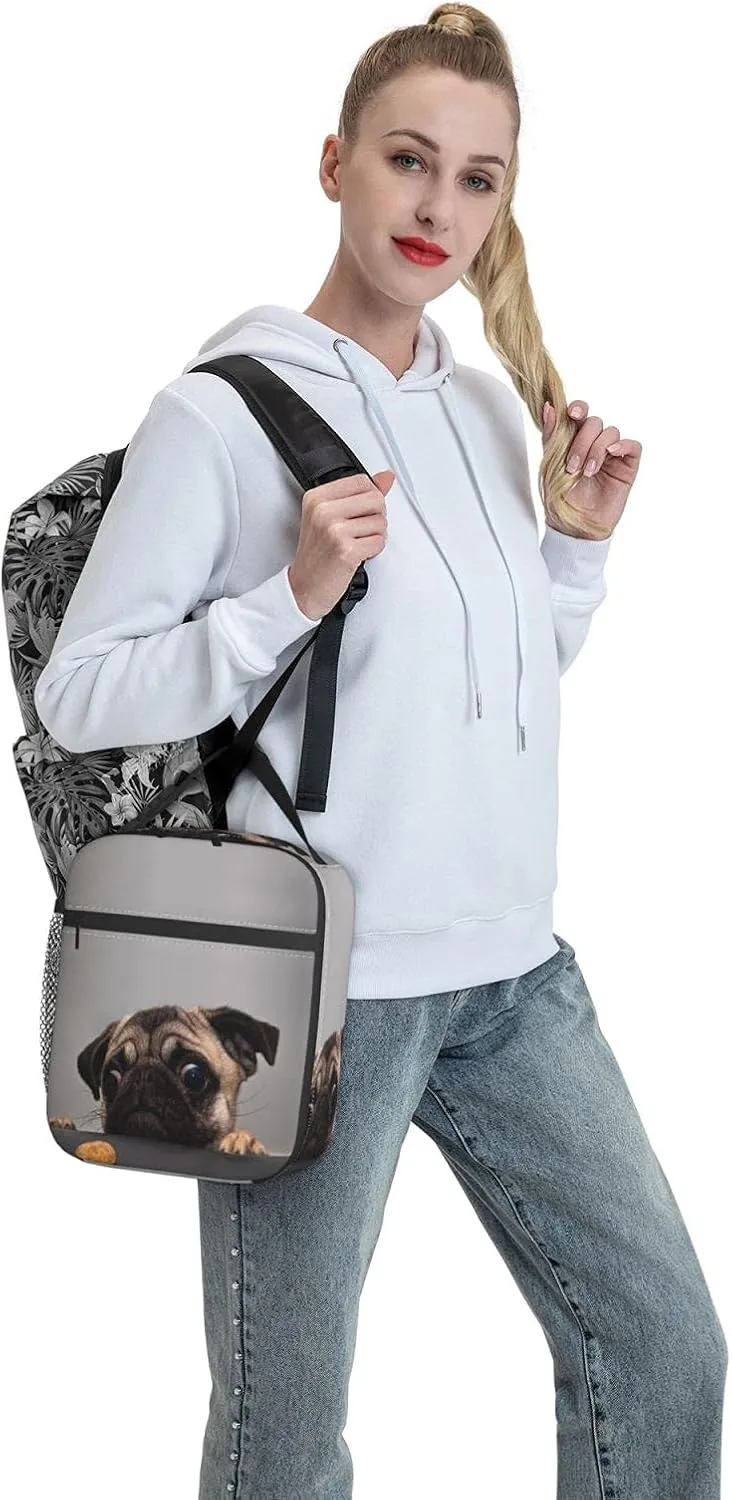 Hungry Pug Dog Lunch Box Insulated Thermal Reusable Lunch Bag Cooler Totes For Men Work Office Picnic Hiking