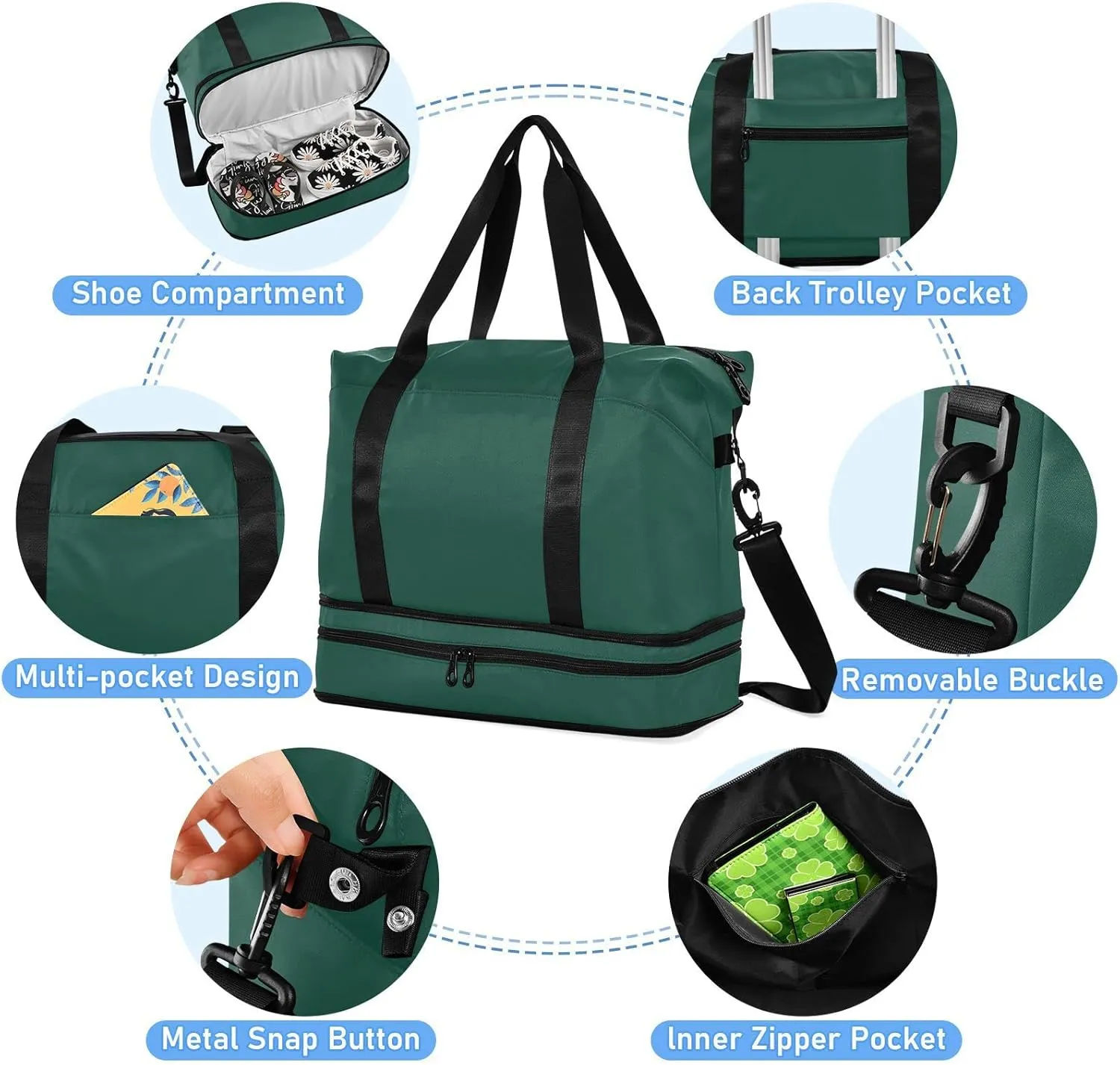 Hunter Green Gym Bag for Women Men Travel Duffel Bag with Shoe Compartment Carry On Weekender Overnight Bags for Airline Travel Under Seat