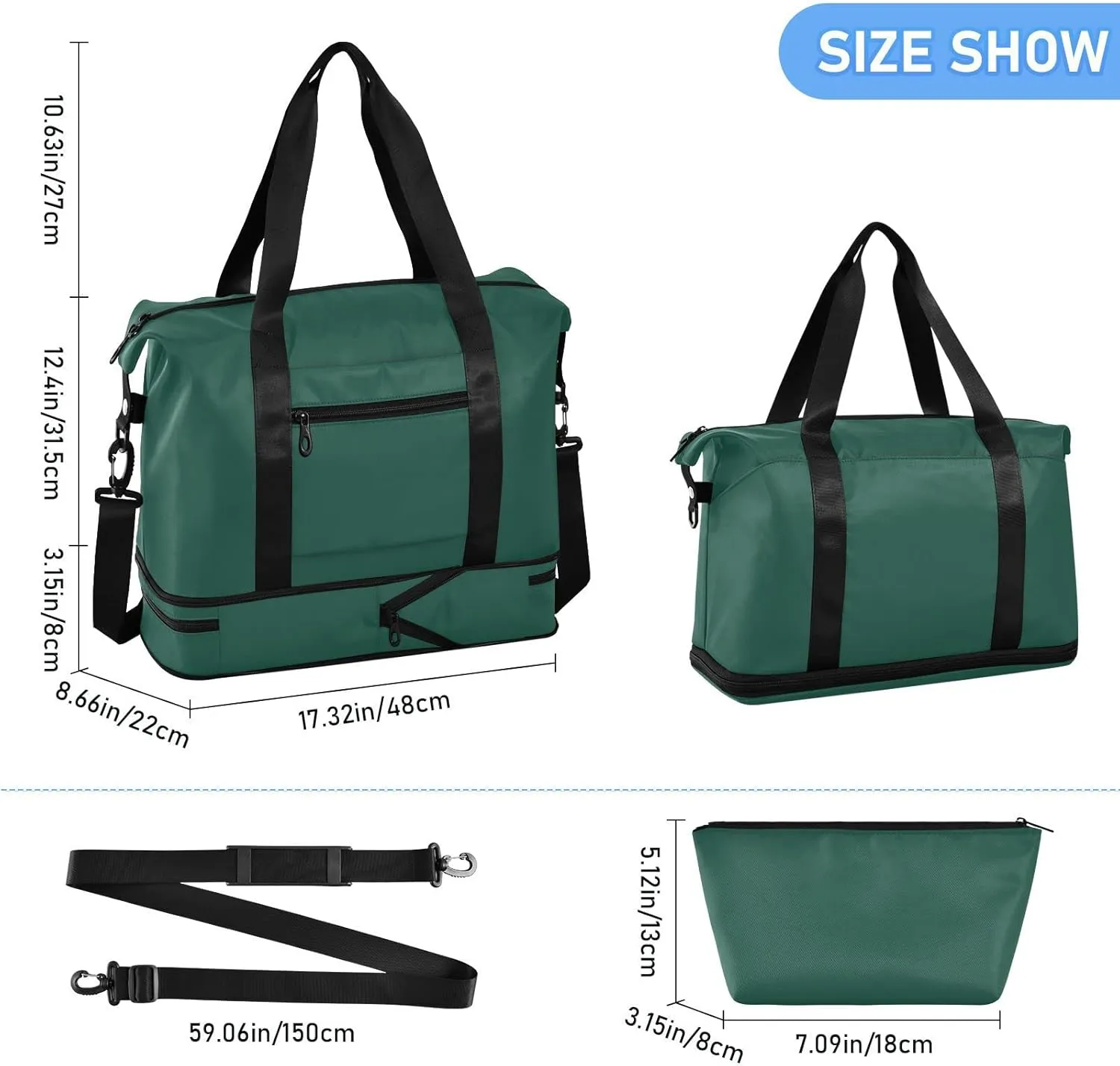 Hunter Green Gym Bag for Women Men Travel Duffel Bag with Shoe Compartment Carry On Weekender Overnight Bags for Airline Travel Under Seat