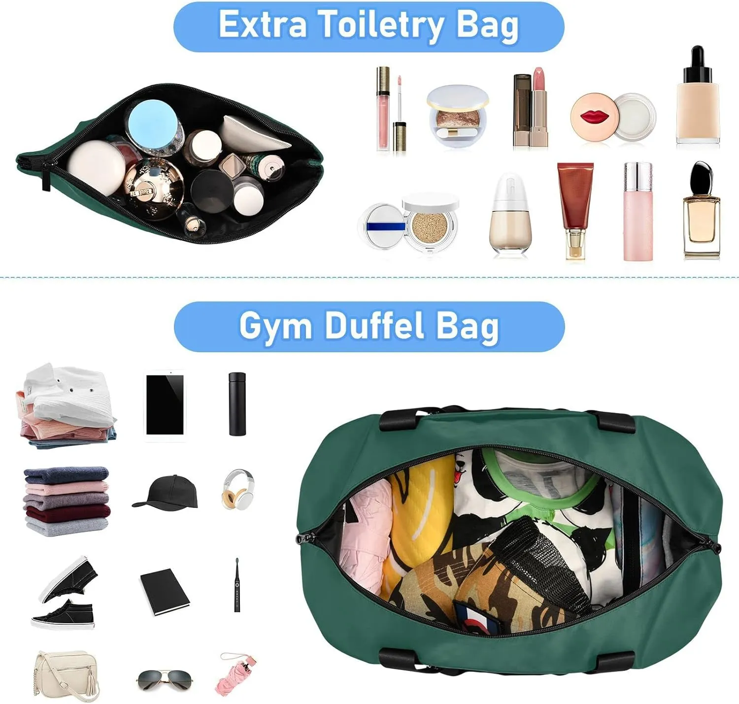 Hunter Green Gym Bag for Women Men Travel Duffel Bag with Shoe Compartment Carry On Weekender Overnight Bags for Airline Travel Under Seat