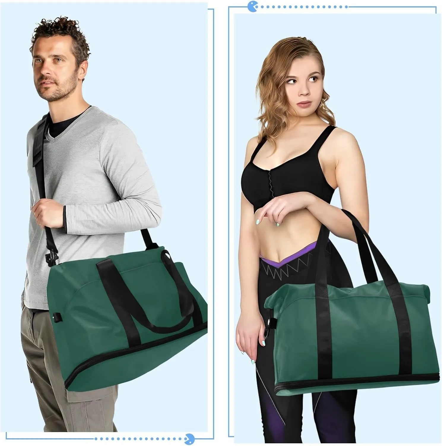 Hunter Green Gym Bag for Women Men Travel Duffel Bag with Shoe Compartment Carry On Weekender Overnight Bags for Airline Travel Under Seat