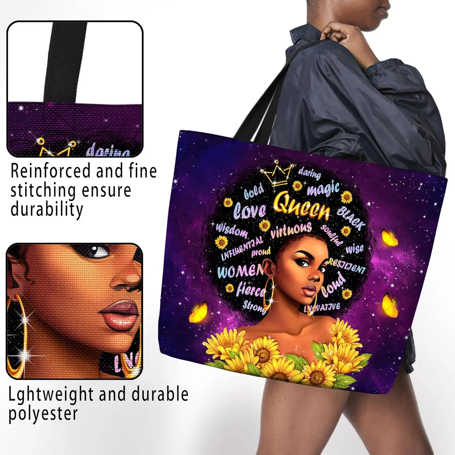 IAGM Women Tote Bags African American Woman Shoulder Bag Afro Black Girl Magic Satchel Handbags For Shopping,Work,Grocery,Gym