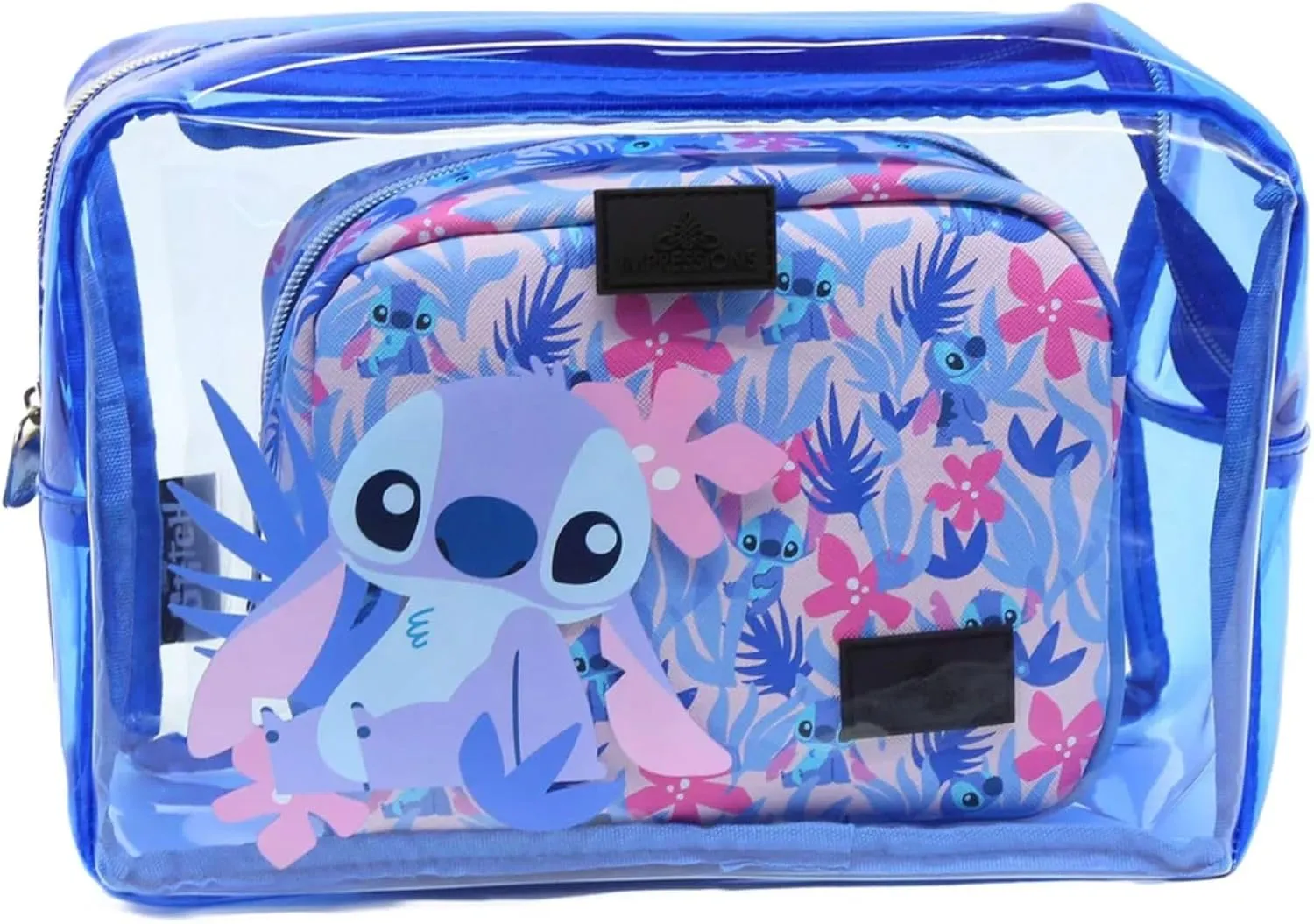 Impressions Vanity 2 PCs Disney Stitch Clutch Set for Makeup Accessories, Water Resistant Zippered Travel Cosmetic Bag Organizer for Makeup Brush, Lipstick, Skincare, and Toiletries (Blue)