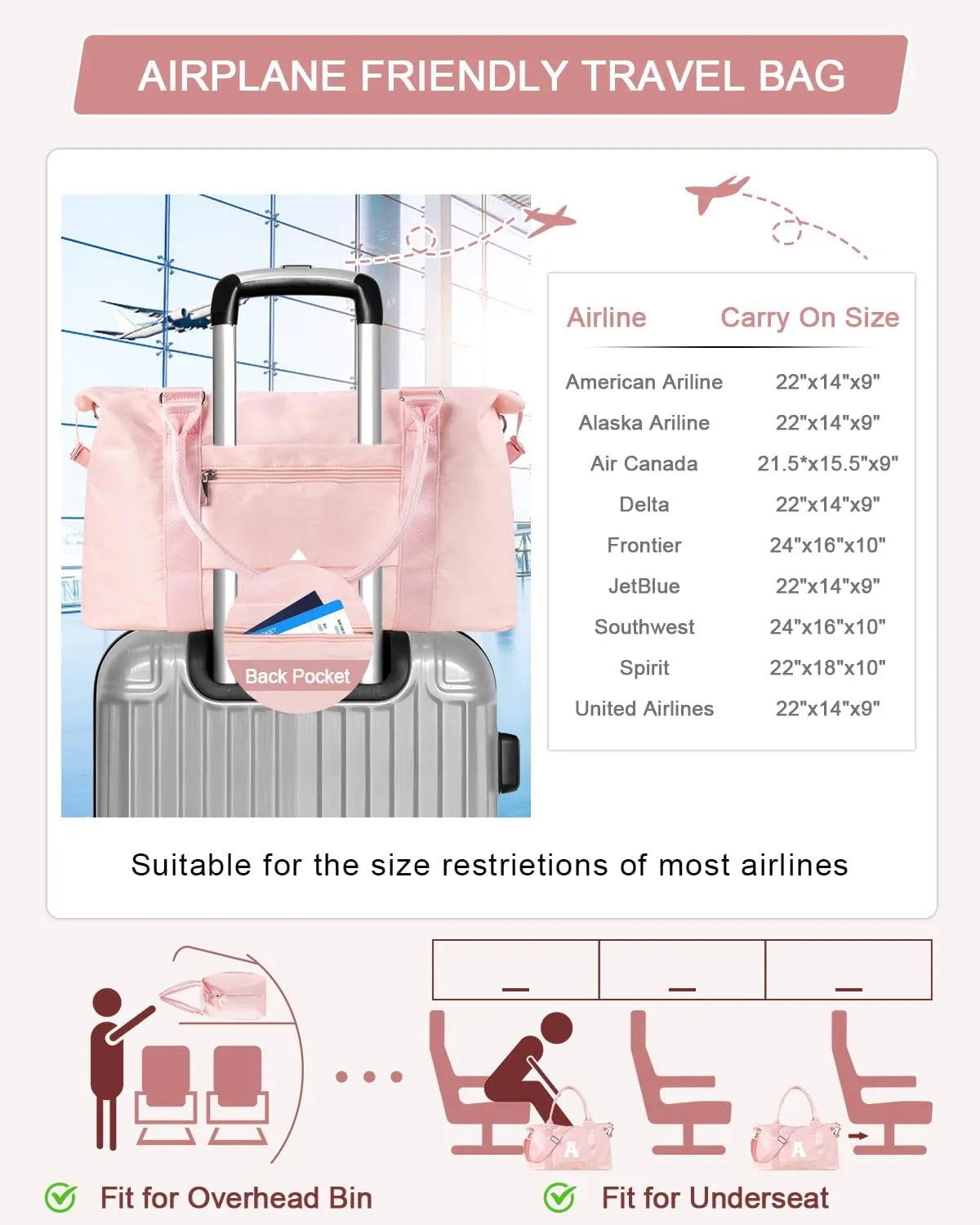 Initial Travel Duffel Bag Sports Gym Bag for Girls Teen Birthday Gifts,Pink Personalized Weekender Carry On Tote Bags for Women Men,Waterproof Overnight Luggage Bag with Trolley Sleeve(Letter A)