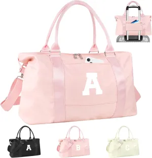 Initial Travel Duffel Bag Sports Gym Bag for Girls Teen Birthday Gifts,Pink Personalized Weekender Carry On Tote Bags for Women Men,Waterproof Overnight Luggage Bag with Trolley Sleeve(Letter A)