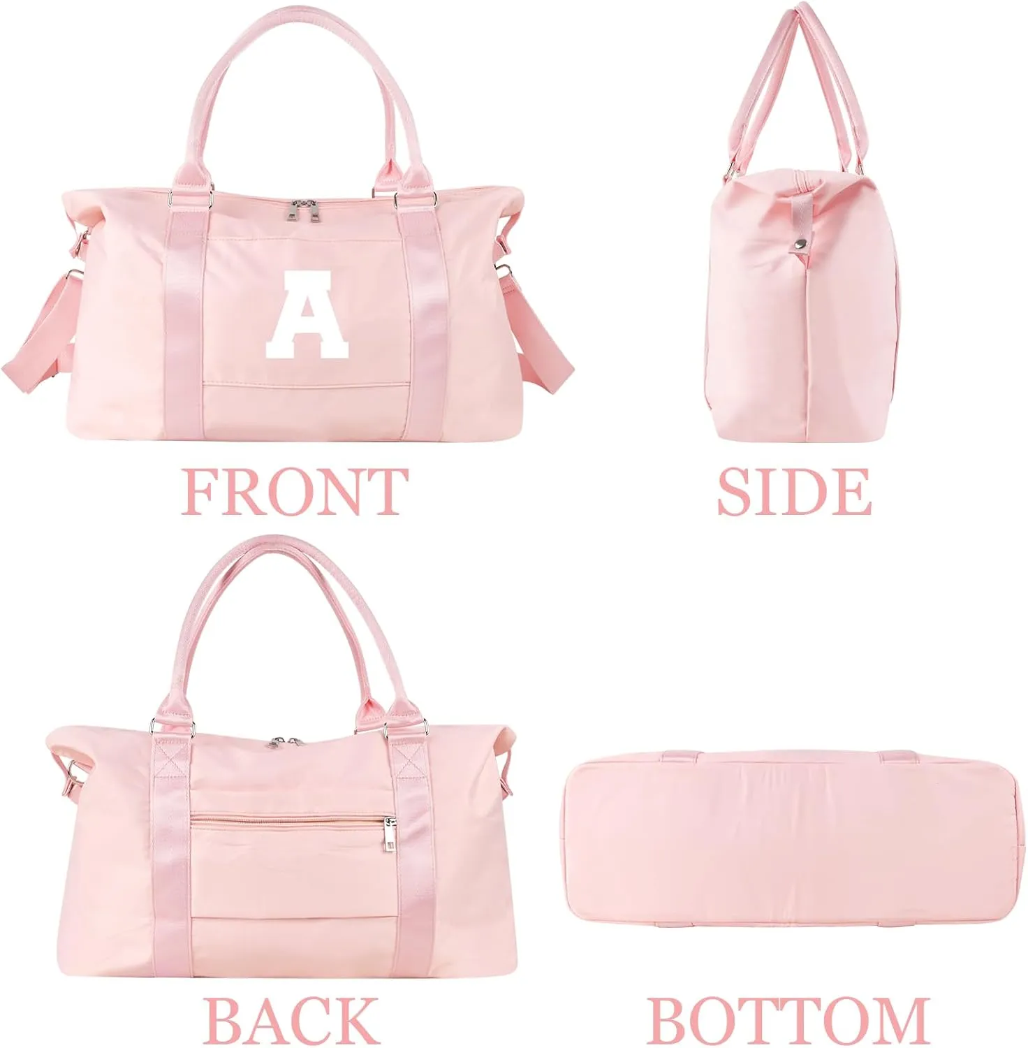 Initial Travel Duffel Bag Sports Gym Bag for Girls Teen Birthday Gifts,Pink Personalized Weekender Carry On Tote Bags for Women Men,Waterproof Overnight Luggage Bag with Trolley Sleeve(Letter A)