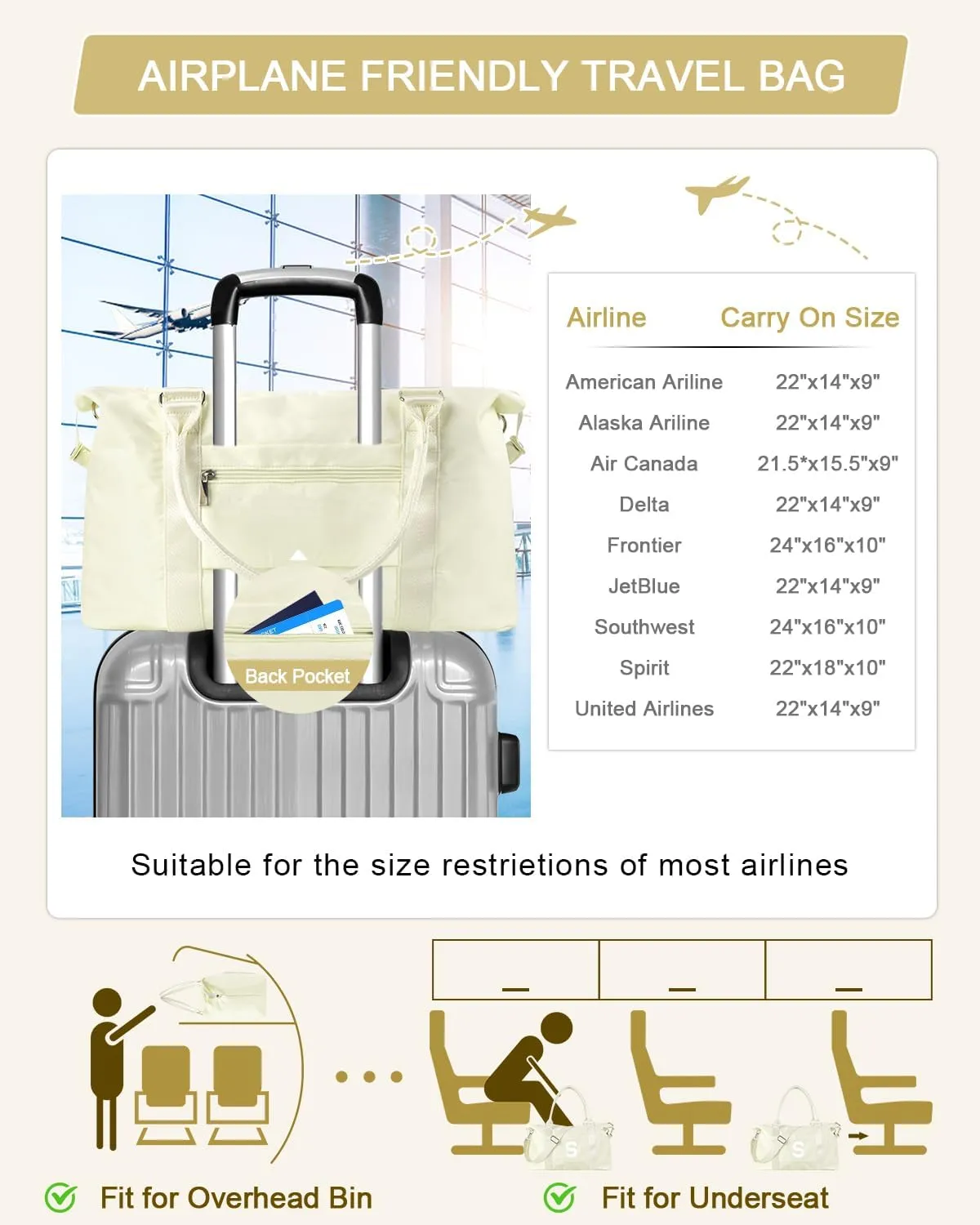 Initial Travel Duffel Bag Sports Gym Bag for Kids Teen Birthday Gifts,Beige Personalized Weekender Bag Carry On Dance Bags for Women Men,Waterproof Monogram Overnight Bag with Trolley Sleeve(Letter S)