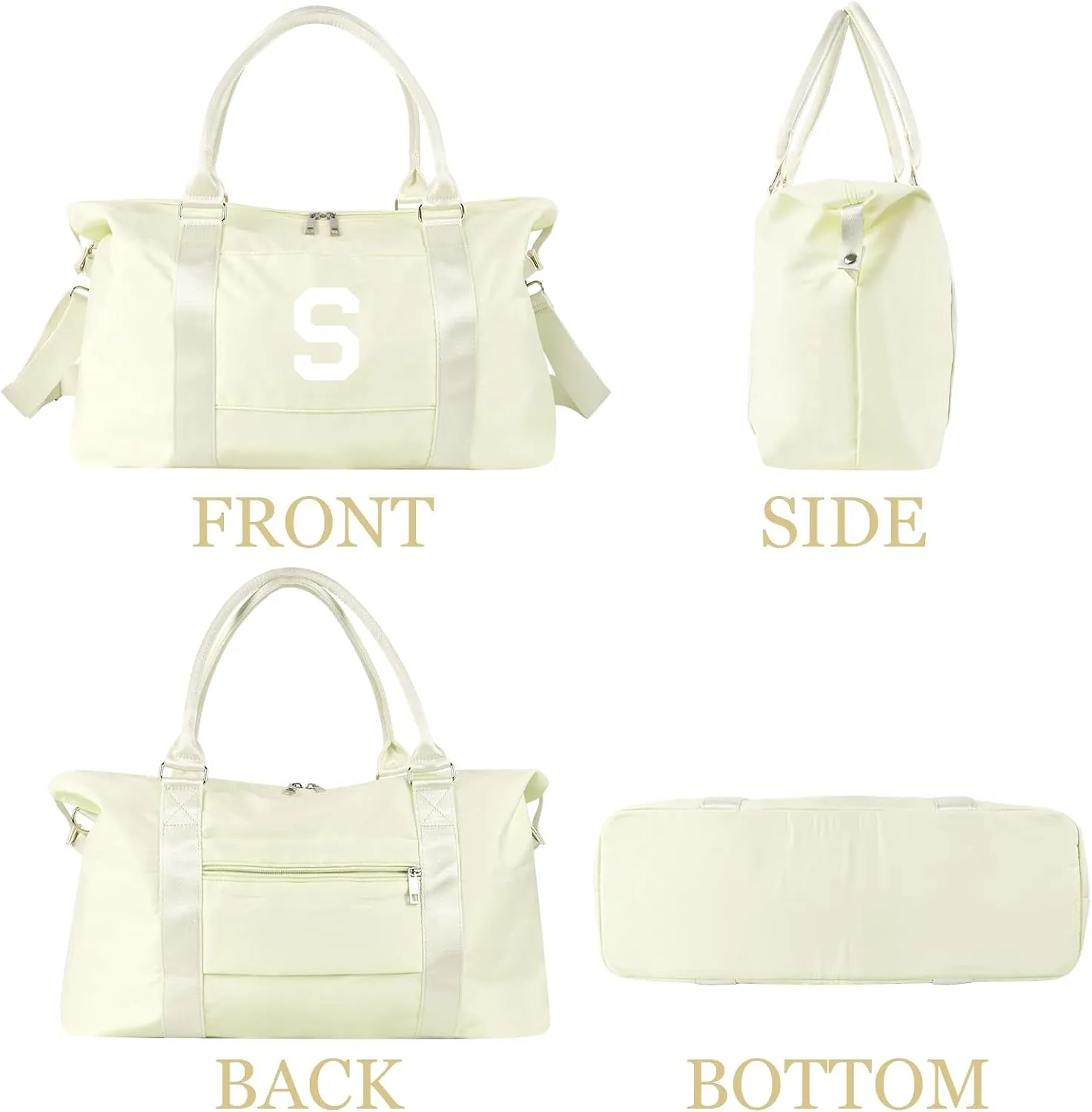 Initial Travel Duffel Bag Sports Gym Bag for Kids Teen Birthday Gifts,Beige Personalized Weekender Bag Carry On Dance Bags for Women Men,Waterproof Monogram Overnight Bag with Trolley Sleeve(Letter S)